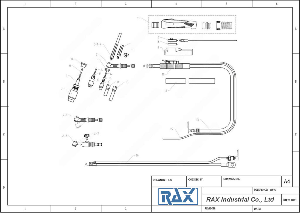 Gas-cooled TIG Torch Drawing